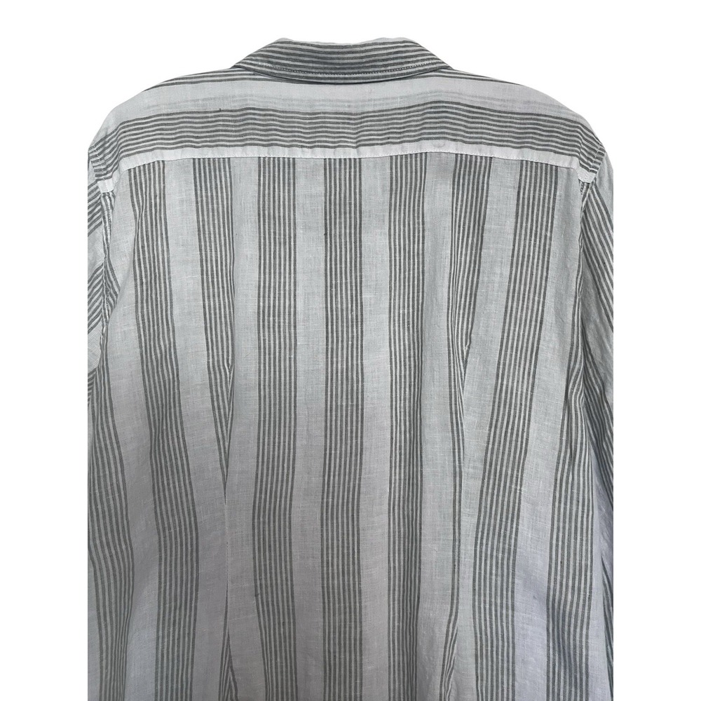 GARNET HILL Sz L 100% Linen Shirt Button Up Tunic White Green Stripe Coastal - Picture 4 of 8